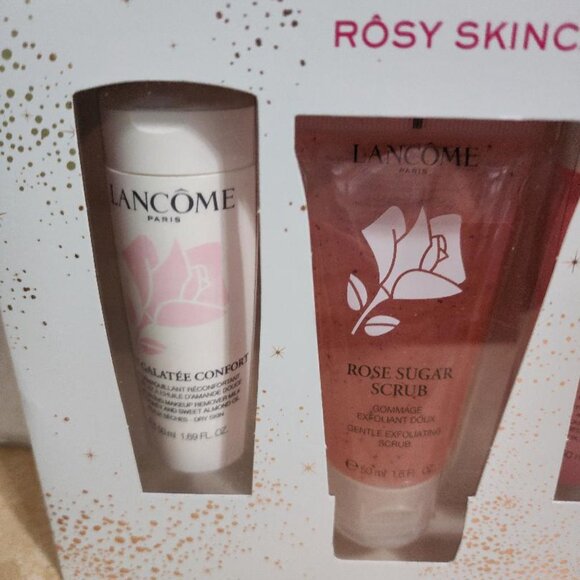 4pc Lancome Rosy Skincare Collection Makeup Remover Scrub Toner Mask New in Box - Picture 2 of 5